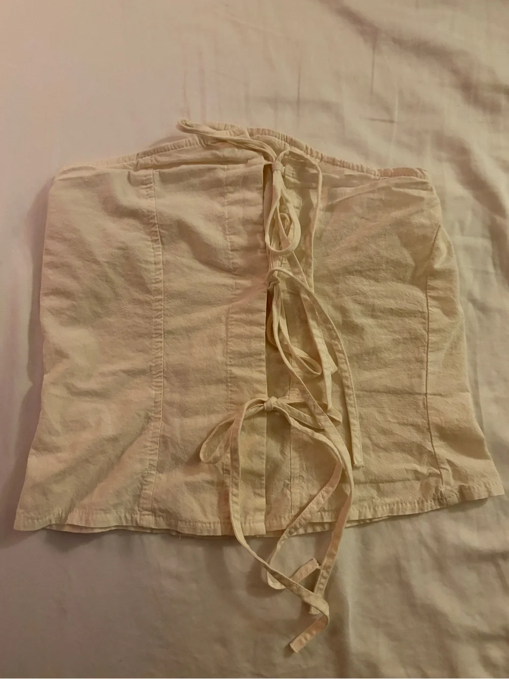 Cream Lace-Up Cotton Skirt